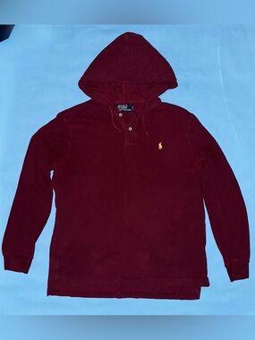 Polo Ralph Lauren Mens Burgundy Cotton Henley Hoodie Lightweight Sz Large Preppy